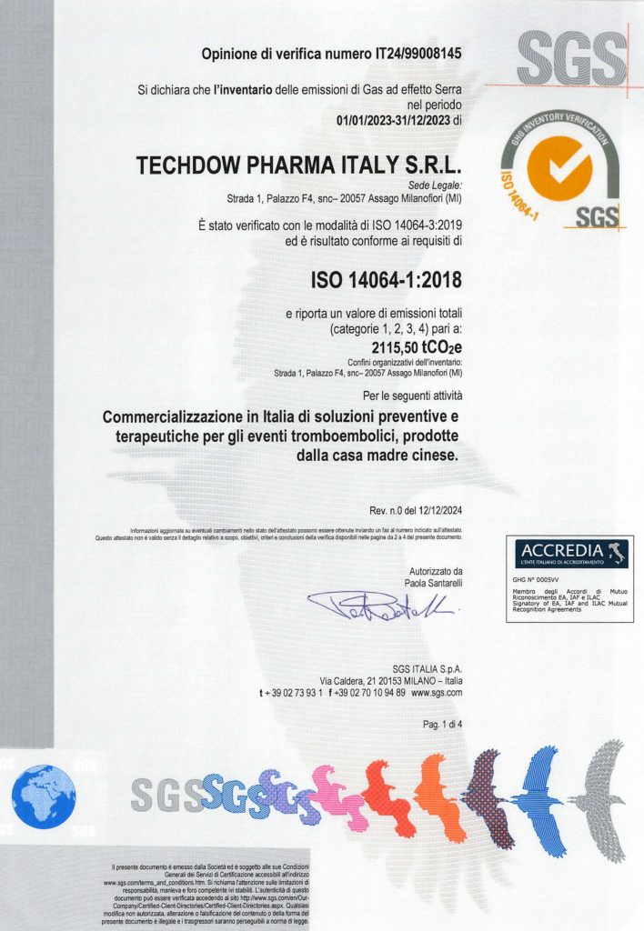 TECHDOW PHARMA ITALY - Certificazione ISO 14064